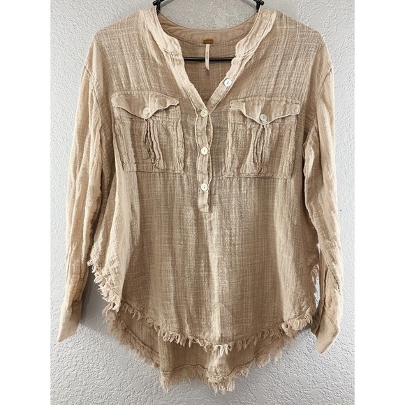 Free People Talk To Me Button Down Raw Hem Top - Picture 8 of 16